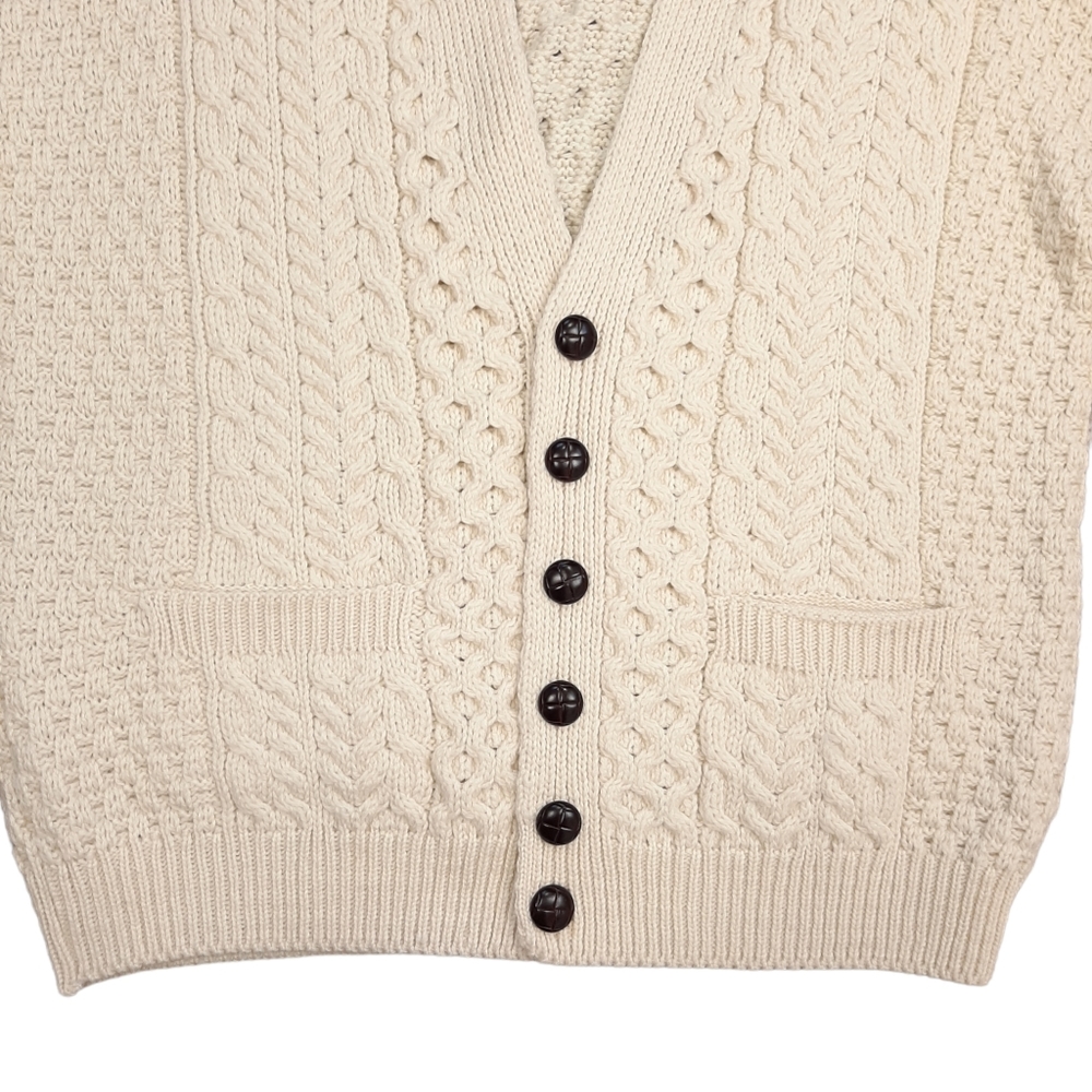 Vintage Celtic & Co Men's Irish Cream Cable Aran Merino Wool Cardigan Size Large - Picture 3 of 12